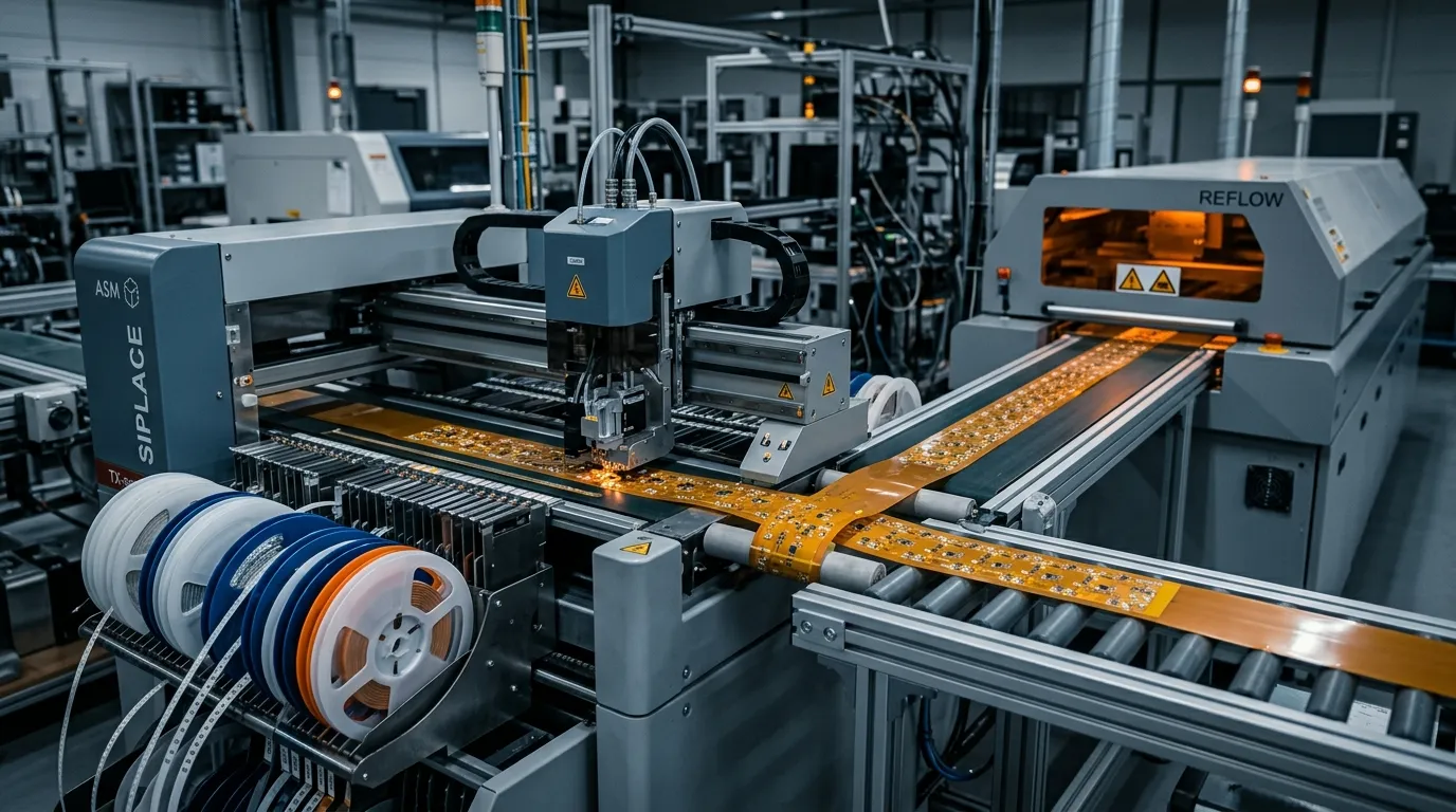 SMT production line assembling addressable LED strip PCBs, where batch size drives the minimum order quantity a factory can offer