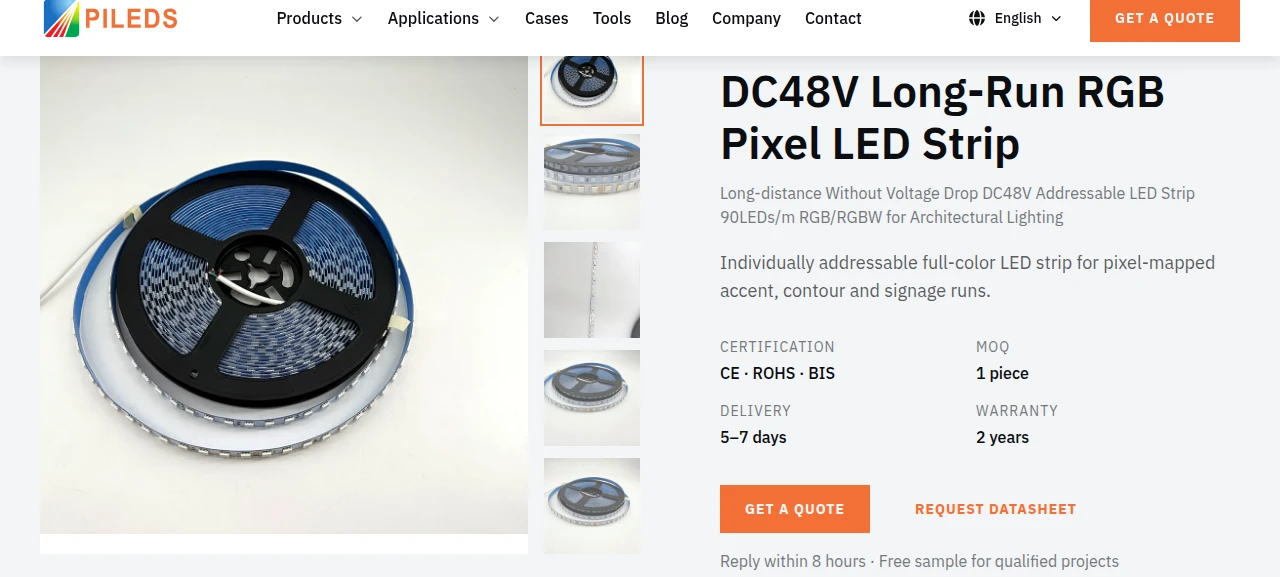 A product page panel showing the MOQ, lead-time and warranty terms a distributor should get in writing first