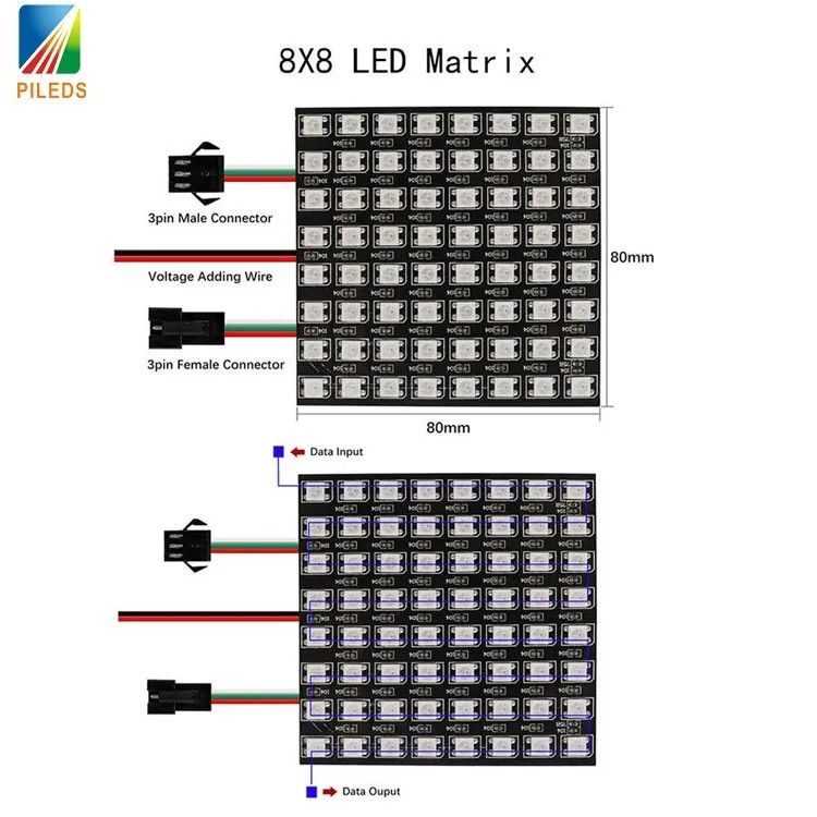 WS2812B Flexible LED Matrix Panels 8x8 Full Color 1000cd/M2 Brightness